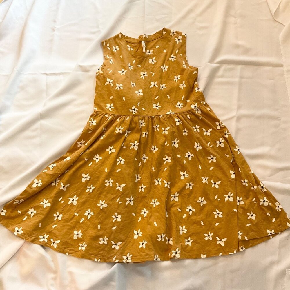 Rylee and Cru women Layla Dress mustard Yellow Hibiscus White floral m bust36